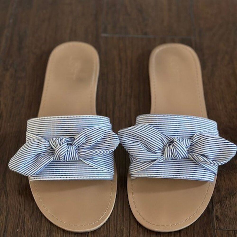 Loft Pinstriped Blue and White Slide Sandal - 8M